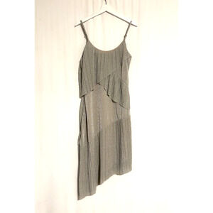 Adelyn Rae Dress Large Silver Midi Asymmetrical Ruffles Cocktail Formal